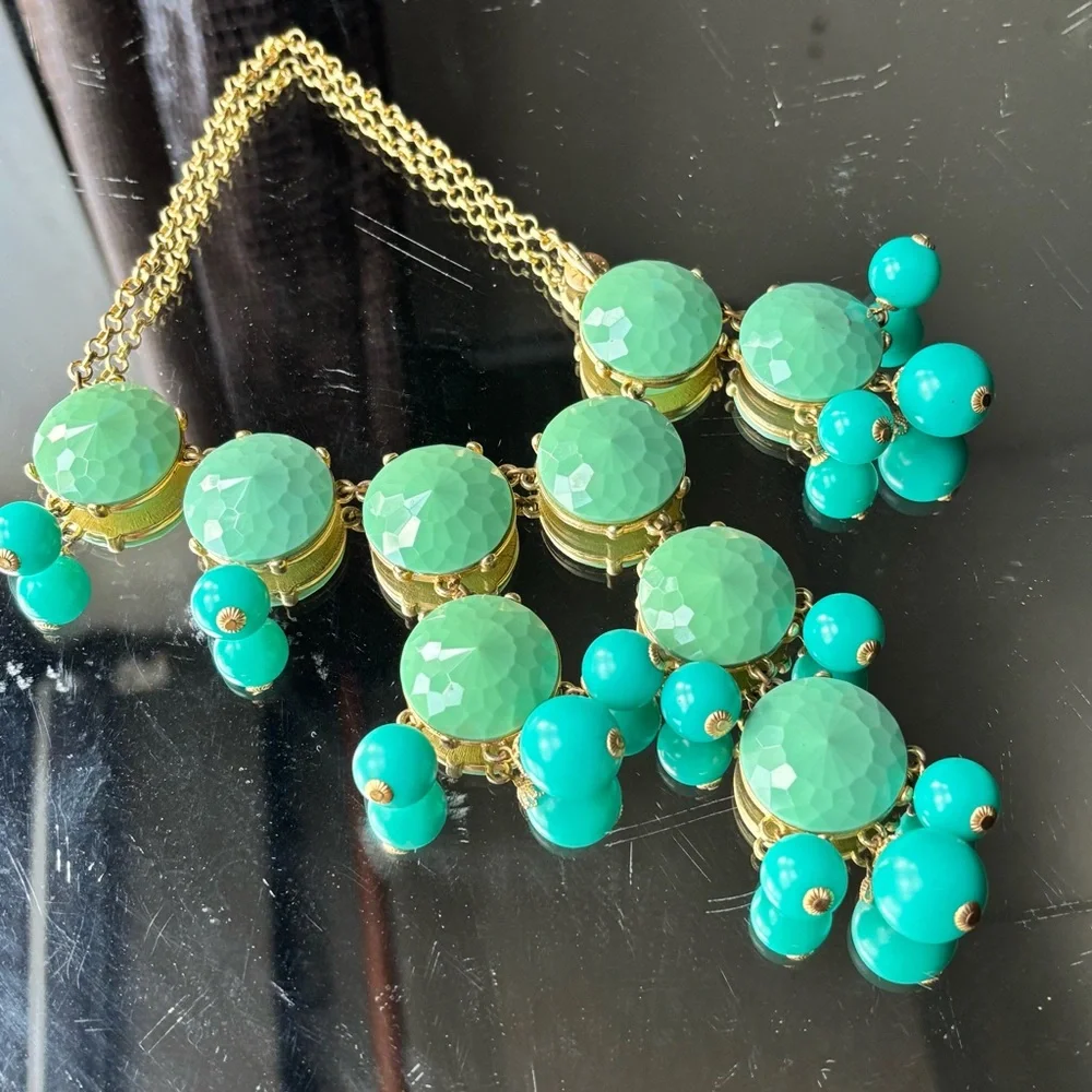 J.Crew Green and Gold Cluster Necklace with Cascading Beads - Picture 8 of 16
